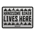 Oxford Garage Metal Sign: Handsome Biker Lives Here